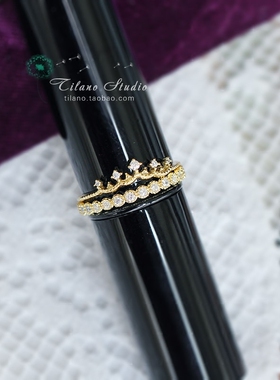 日系复古宫廷风叠戴满钻纯银指环