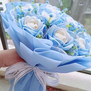 丝带玫瑰渐变色成品ins风高级手工花束成品永生花玫瑰花节日生日