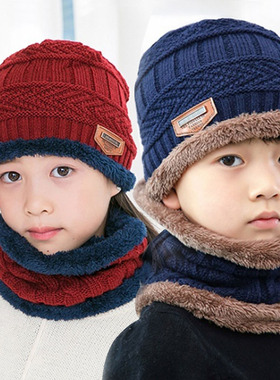 kids winter knit hat cap + scarf warm shawl neck wrap sets
