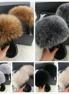 Women Lady Flat Faux Fur Fluffy Slippers Comfy Sandals Shoes