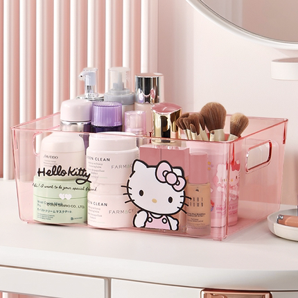 HelloKitty化妆品收纳盒桌面改造神器护肤品梳妆台长方形透明筐