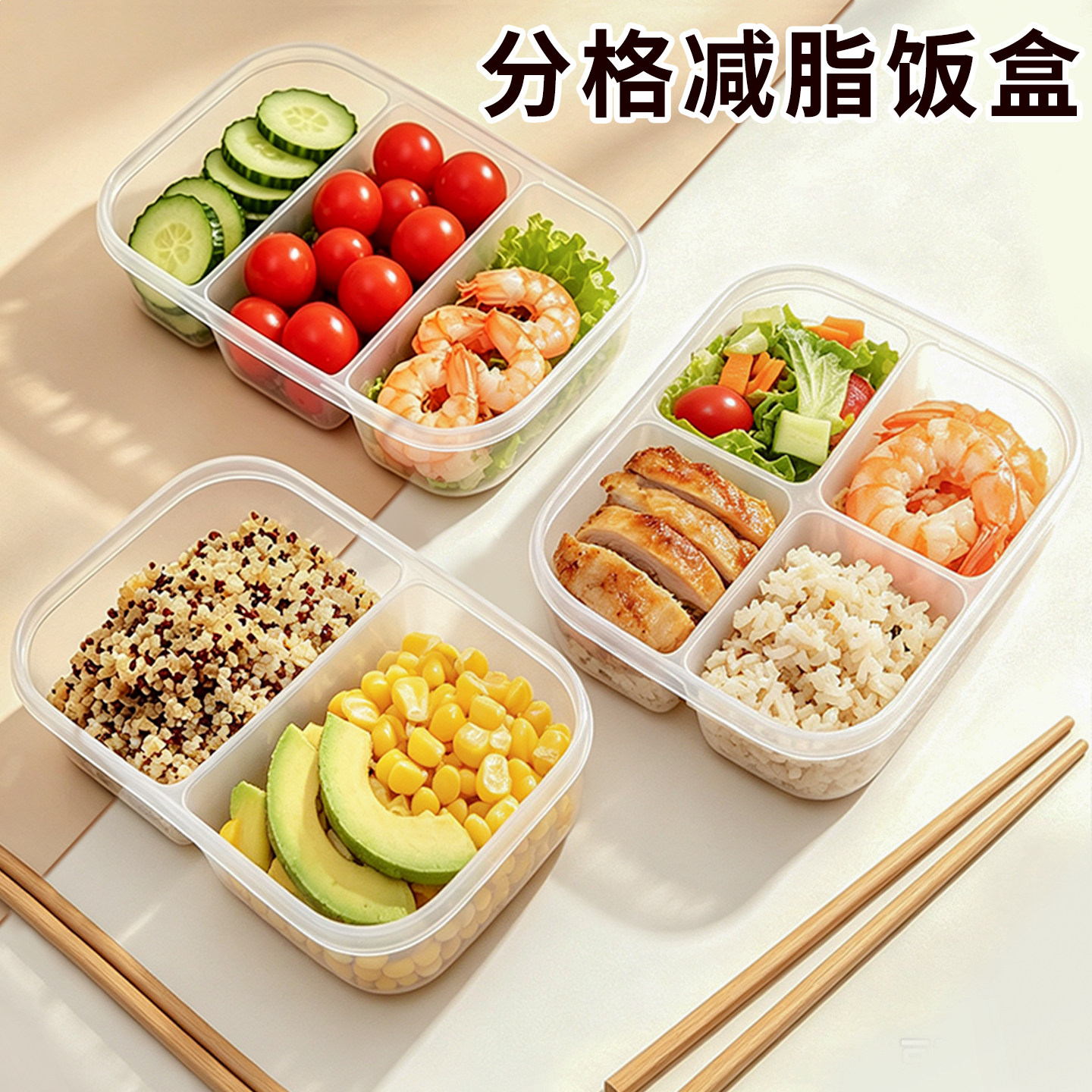 日本减脂餐专用三分格饭盒食品级家用定量减肥小号可微波炉加热盒