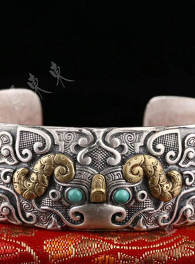 纯银复古饕餮风情侣开运礼物手镯