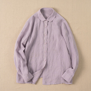 西河自制新整洗工艺两色纱线双色色织亚麻长袖文艺气质衬衫