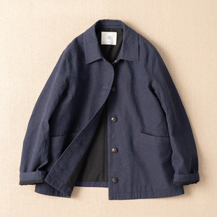 西河自制2026春新整洗双色纱线色织亚麻棉纯棉内里短款外套上衣女