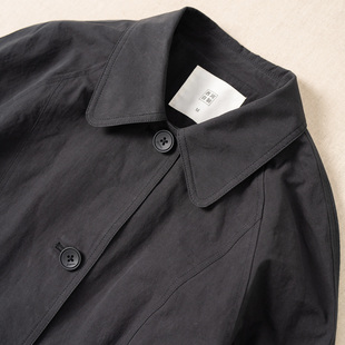 西河自制秋新近江晒纯棉精密莼棉内里简约清雅气质中长风衣外套女