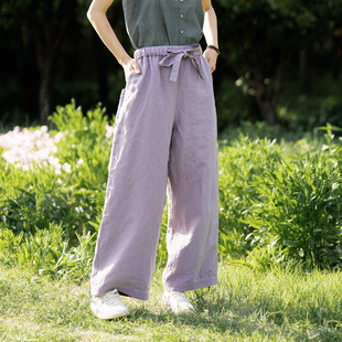 整洗工艺100汉麻抽绳松紧腰质朴休闲直筒裤 西河自制2025夏新品