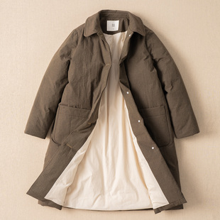 西河自制冬新品两色纱线色织匹马莼棉简约95白鹅绒中长款羽绒服女