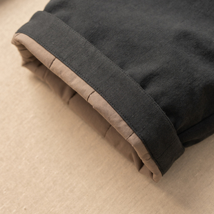 西河自制2025冬新品亚麻棉面料莼棉内里夹棉裤休闲裤女灰黑