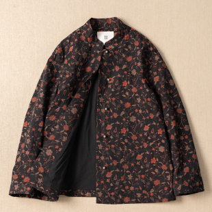 西河自制2026春新纯棉多色纱线色织提花立领藏银扣短款 上衣外套女