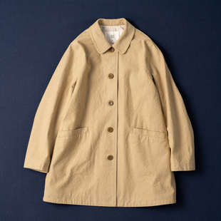 西河自制2026春新两色纱线双色色织纯棉面里简约气质中长外套风衣