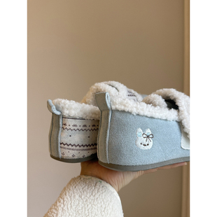 路十三费尔岛小兔女鞋2025冬季保暖二棉毛毛鞋一脚蹬加绒勃肯鞋