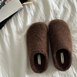 路十三秋冬加绒毛毛鞋子女外穿包头拖鞋2025新款一脚蹬懒人勃肯鞋