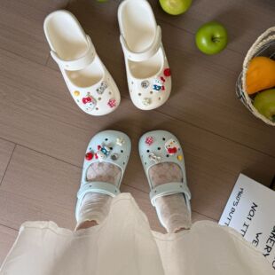 路十三DIY可爱洞洞鞋女夏外穿超火2026新款两穿包头软底沙滩拖鞋