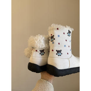 路十三抱抱小熊爪女2025冬季新款绒面加厚雪地靴休闲百搭保暖靴子