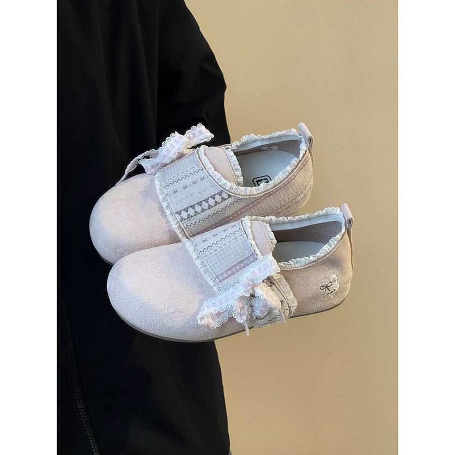 路十三不撞款设计女鞋2025春季懒人一脚蹬勃肯鞋女花边软底休闲鞋