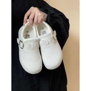 路十三一脚蹬勃肯鞋女2026春季新款全包平底单鞋子百搭休闲小白鞋