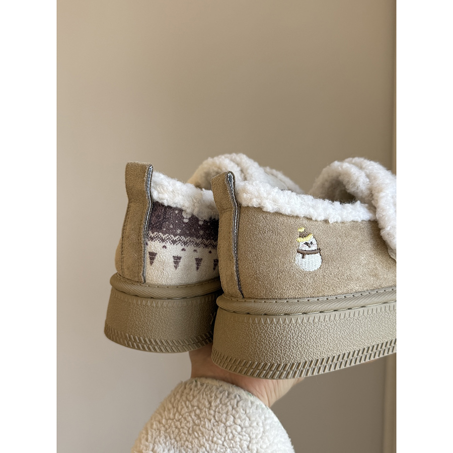 路十三暖和加绒费尔岛毛毛鞋女2025冬季保暖厚底棉鞋学生毛毛棉鞋