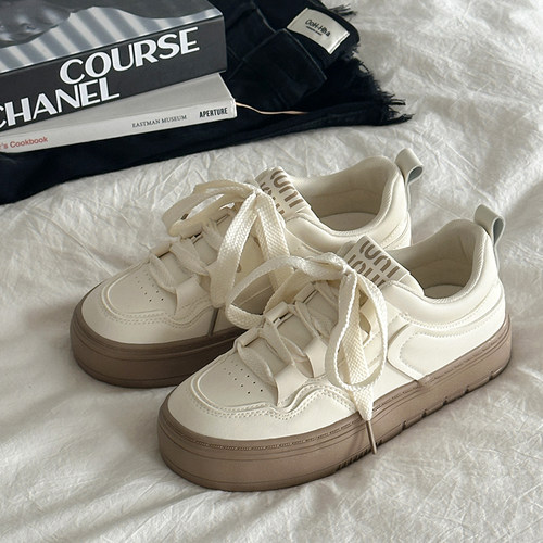 舒适软皮厚底小白鞋女学院风