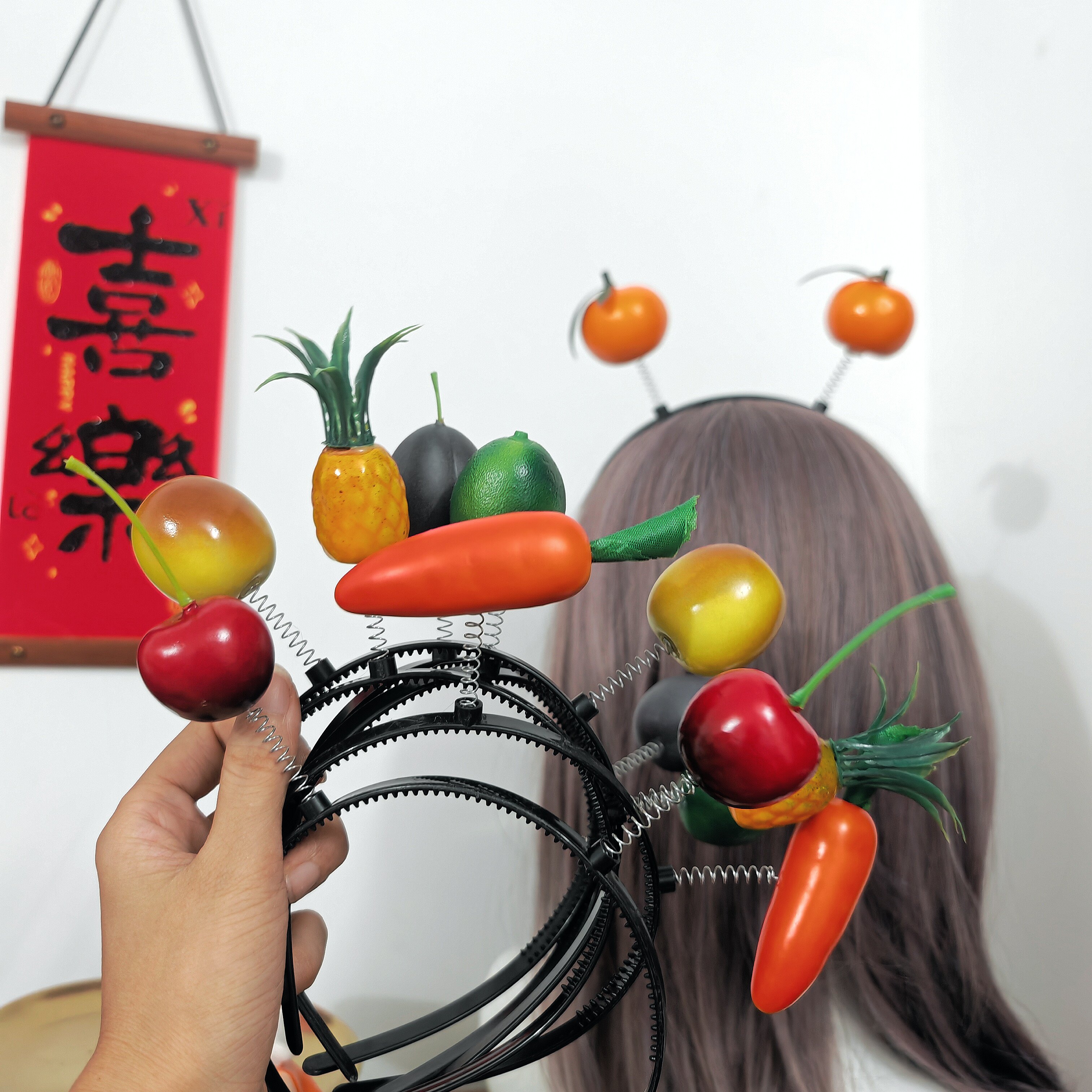 水果可爱小辣椒桔子菠萝辣椒儿童冬枣子冰糖葫芦表演发箍头箍发卡