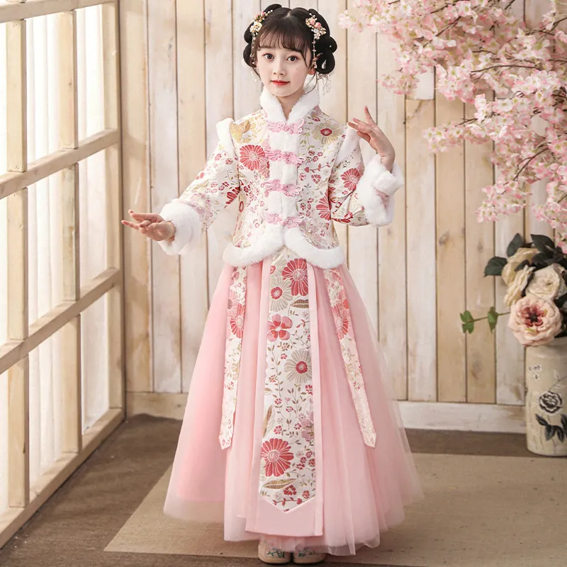拜年服女童冬款汉服2024新款中国风儿童宝宝新年唐装喜庆衣服冬季