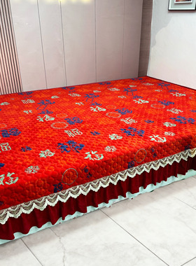 红色冬季加厚牛奶绒榻榻米床盖简约防滑东北农村土炕床单炕盖定制