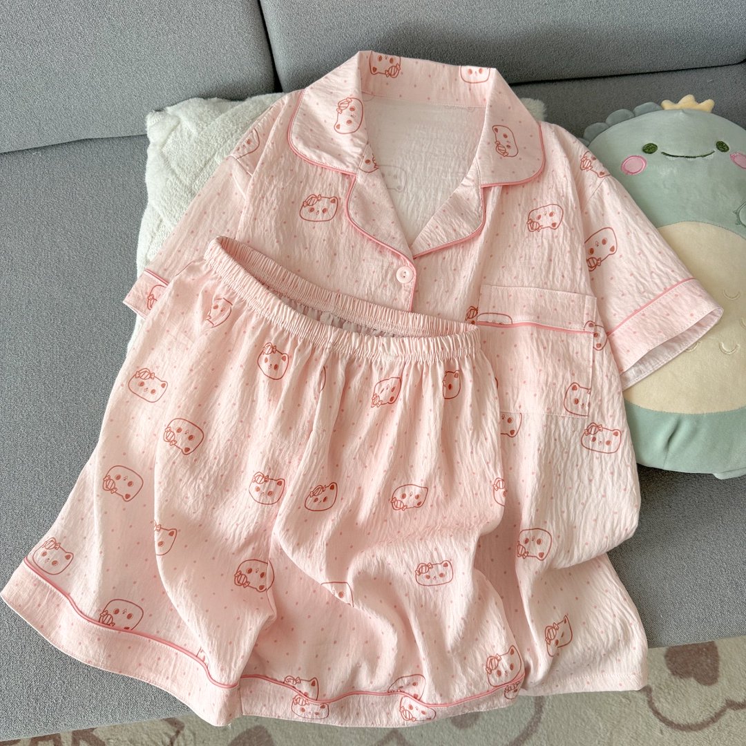 云朵棉睡衣女款2026新款波点卡通可爱学生少女家居服套装夏可外穿