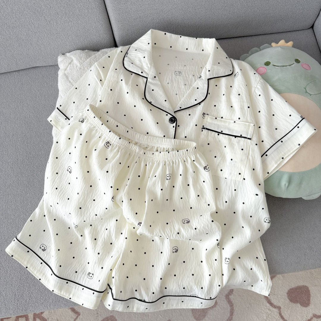 奶fufu云朵棉睡衣女款夏季短袖短裤两件套韩系波点可爱少女家居服