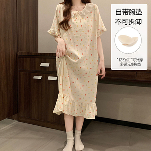 睡衣女款2026新款夏季绝美防凸点带胸垫睡裙宽松大码可外穿家居服