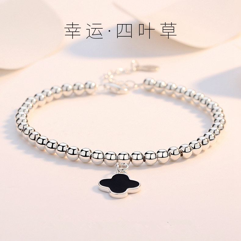 s925纯银十二星座手链女款细脚链男四叶草银手珠情侣款金牛摩羯座