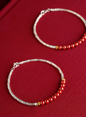 女朱砂925银简约手链轻奢