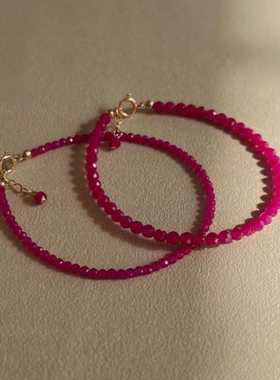 天然红刚玉手链女款简约精致红宝石手串男小众高级轻奢时尚百搭