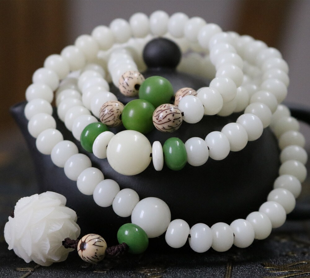 白玉菩提根手链女天然菩提子手串108颗佛珠 毛衣链
