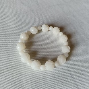 精品手工雕刻白菩提根手串女款有钱花莲花佛珠菩提根白玉菩提手链