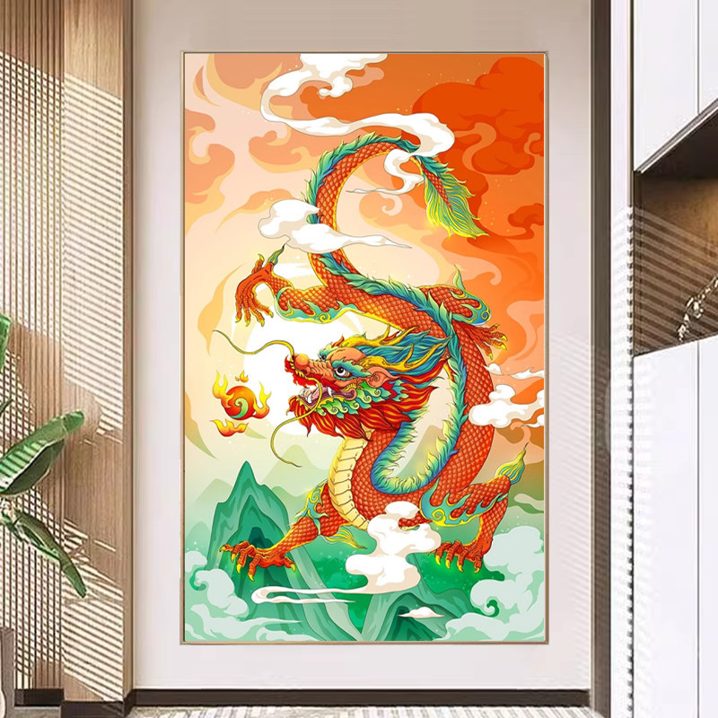 5d中国龙钻石画2026新款满钻龙年新年粘贴砖秀点钻十字绣竖版玄关