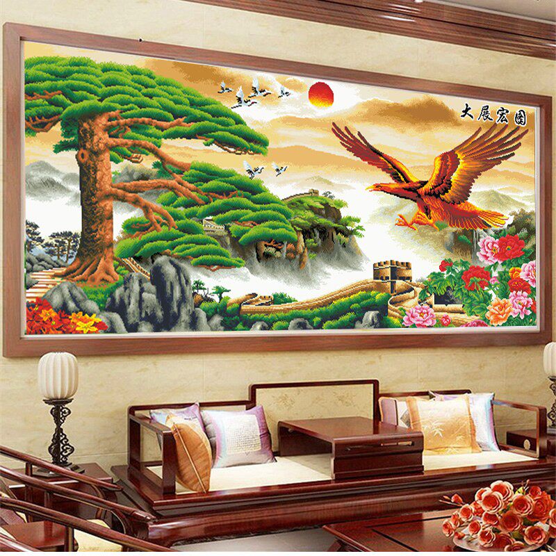 5d办公室钻石画满钻新款长城图老鹰点钻十字绣大展宏图客厅贴钻画