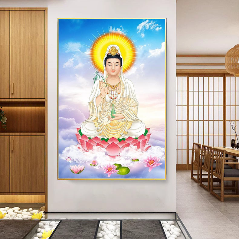 滴水观世音菩萨钻石画手工diy坐莲赐福佛像粘贴点钻画十字绣中堂