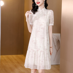 RY1744#高端女装新中式国风高级感气质碎花连衣裙子