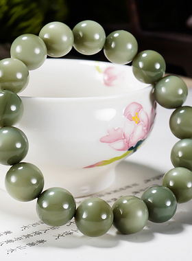 沙枣青细腻油润料新疆和田玉沙枣青圆珠手链手串45.05克 尺寸12mm