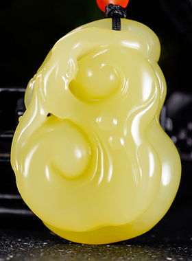 冰底鸡油黄新疆若羌料精雕和田玉黄玉挂件如意吉祥如意22.13克