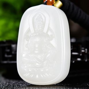 省级大师冯立辉精雕天然正品和田玉羊脂白玉挂件精品玉牌观音58克