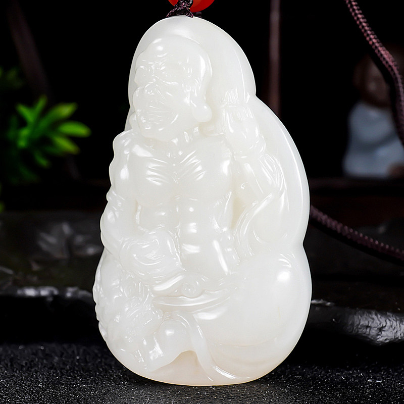 省级大师张亚龙新疆和田玉羊脂白玉手把件玩件精雕降龙罗汉104克