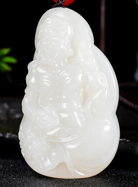 省级大师张亚龙新疆和田玉羊脂白玉手把件玩件精雕降龙罗汉104克