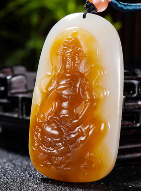 新疆且末料油疙瘩和田玉糖羊脂白玉挂件玉坠观音 文殊菩萨16.09克
