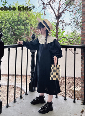 墨宝童装 MoobooKids_气质满满重工压褶风琴领连衣裙女8岁女大童