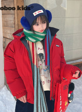 MoobooKids_美式街头风显白正红色可拆卸帽子拉链棉服冬季外套