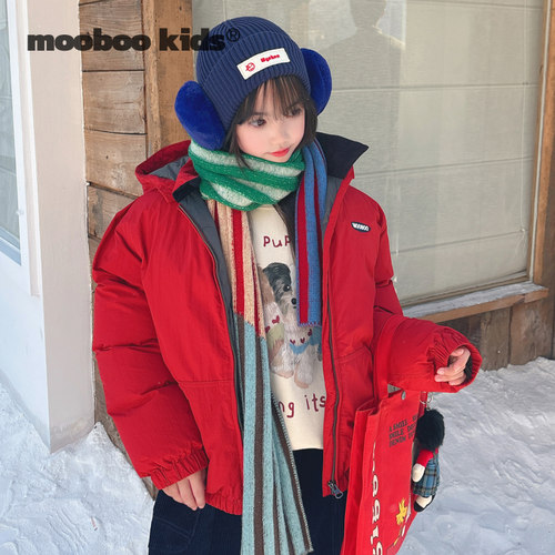 MoobooKids_美式街头风显白正红色可拆卸帽子拉链棉服冬季外套