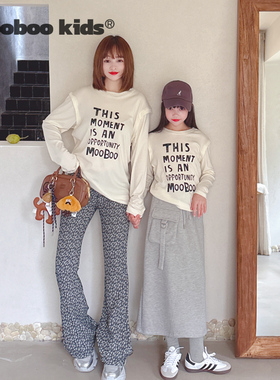 MoobooKids_醋酸羊毛秋冬假两件亲子字母印花T恤女童秋装百搭长袖