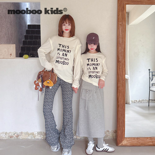 MoobooKids_醋酸羊毛秋冬假两件亲子字母印花T恤女童秋装百搭长袖
