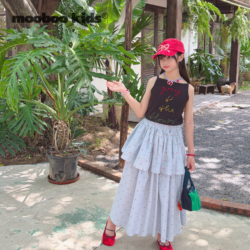 女童森系樱桃刺绣套装26夏新款韩系字母背心+蛋糕半裙两件套
